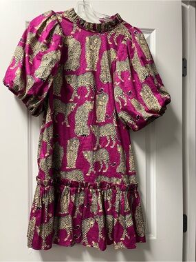 Tyler Boe Magenta Leopard Print Puff-Sleeve Mini Dress